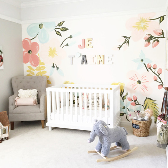 Mural de papel pintado para habitación infantil, autoadhesivo o tradicional  no pegado floral para habitación de bebé CR2 -  México