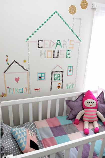 Idea mural washi tape para la habitación del bebé.